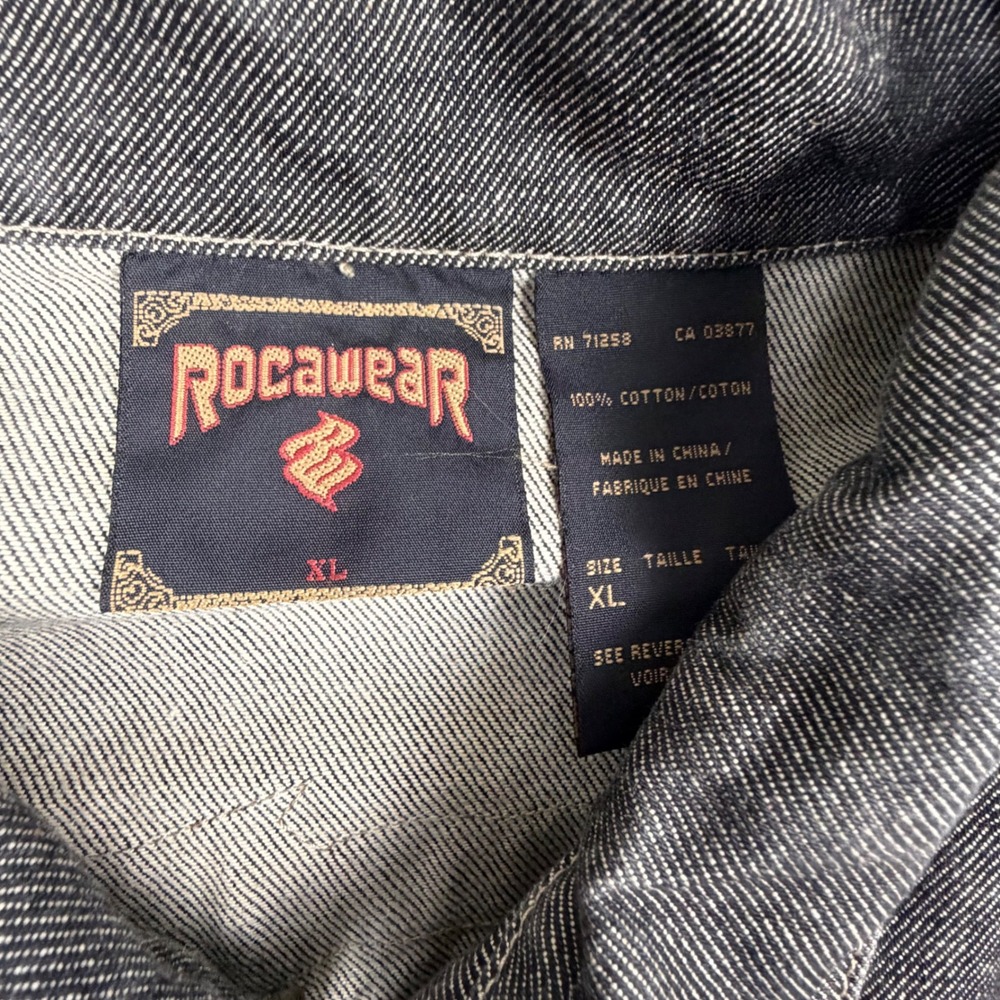 Vintage Rocawear Jacket Mens XL Black Denim Full Zip Embroidered Logo Y2K - Picture 2 of 9